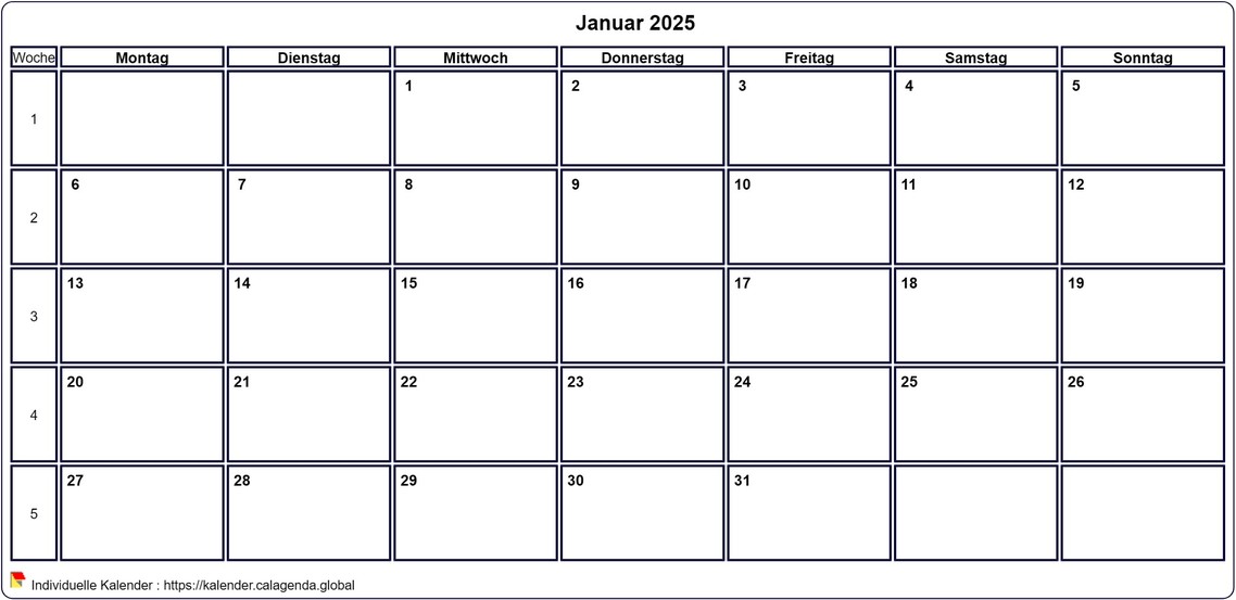 Kalender Januar 2025 Kalender Januar 2025
