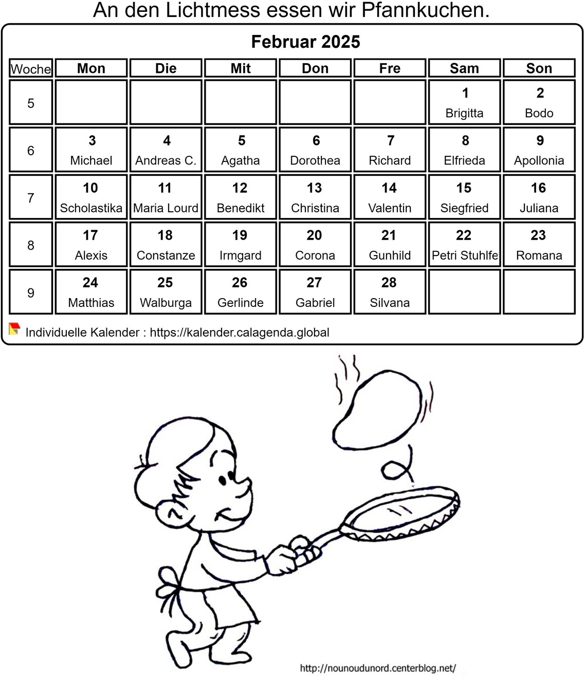 Kalender ausmalen Februar 2025