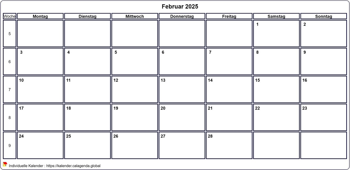 Kalender Februar 2025