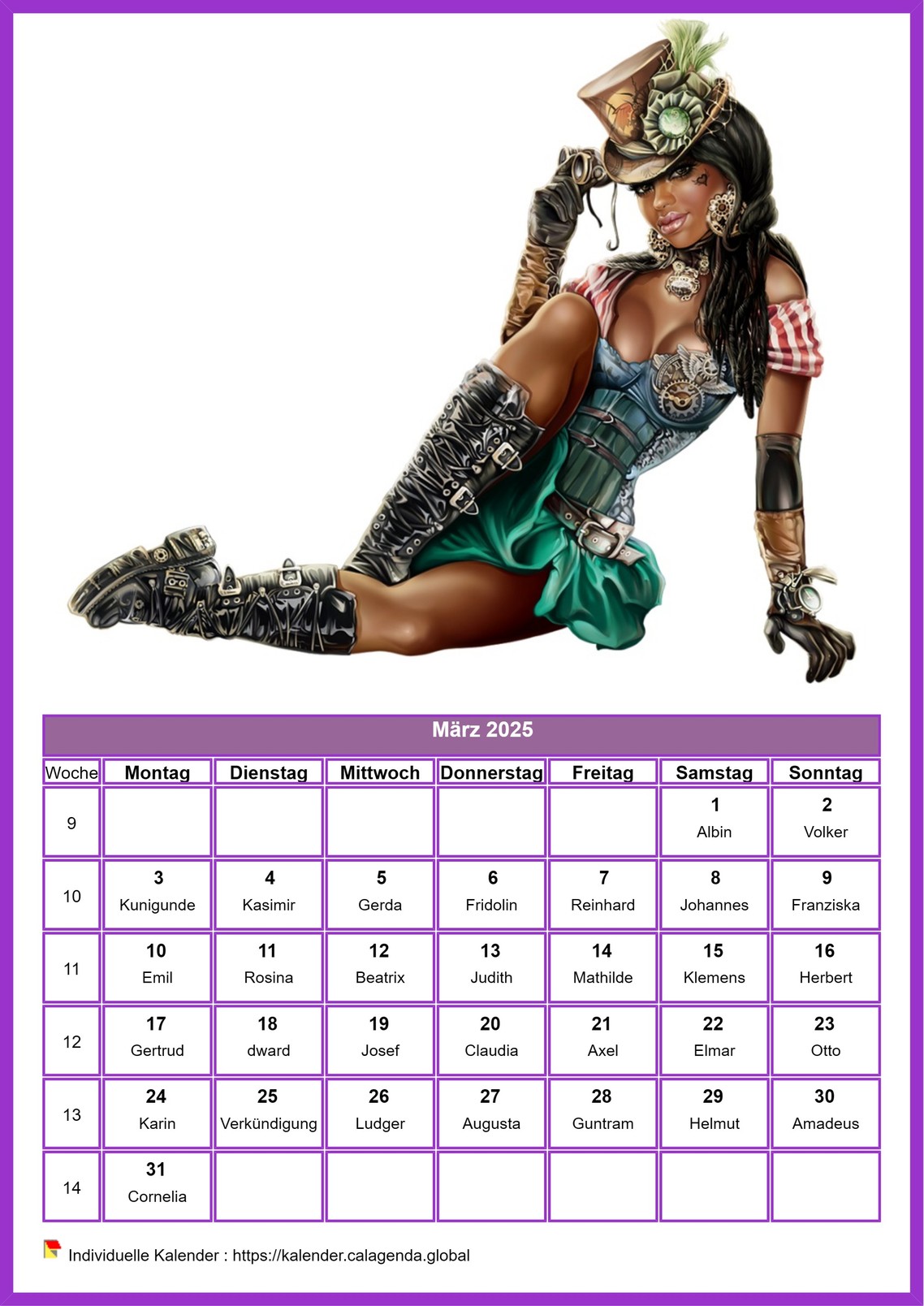 Kalender März 2025 Frauen