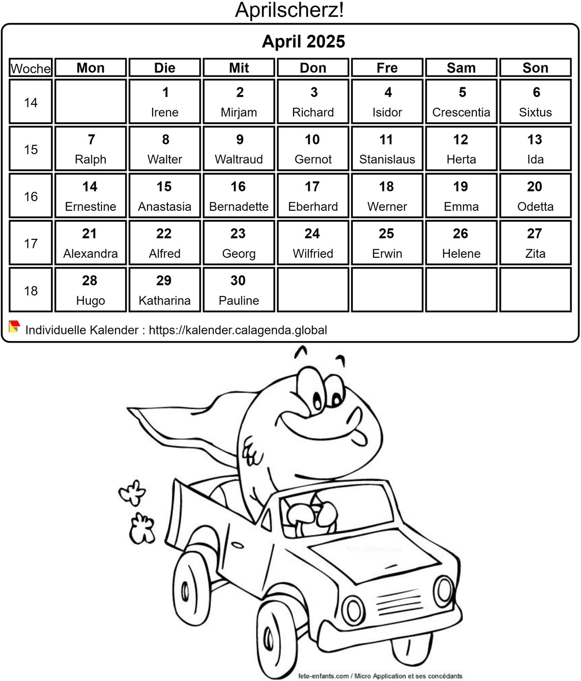 Kalender ausmalen April 2025