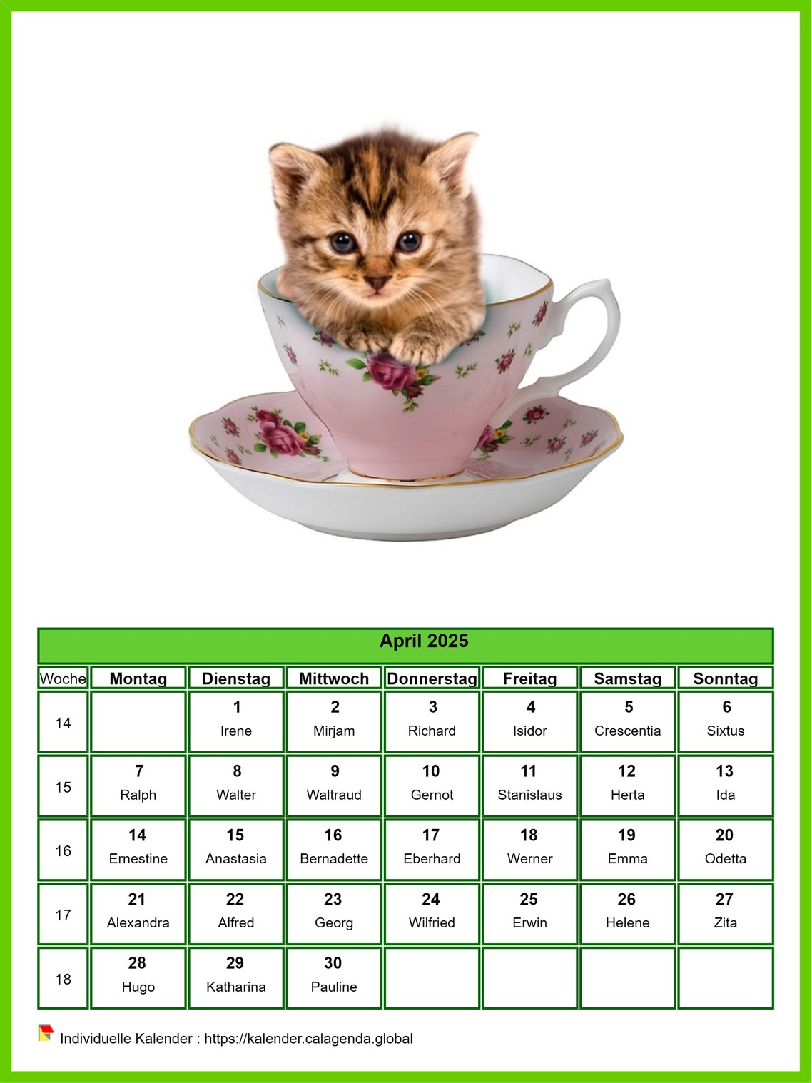 Kalender April 2025 Katzen