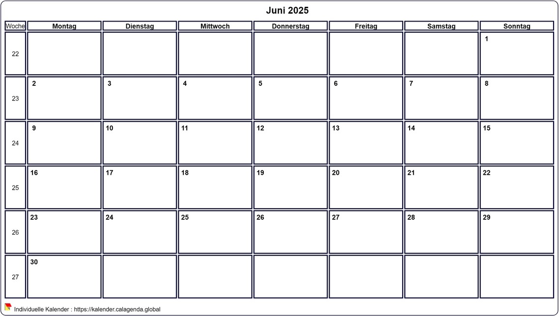 Kalender Juni 2025