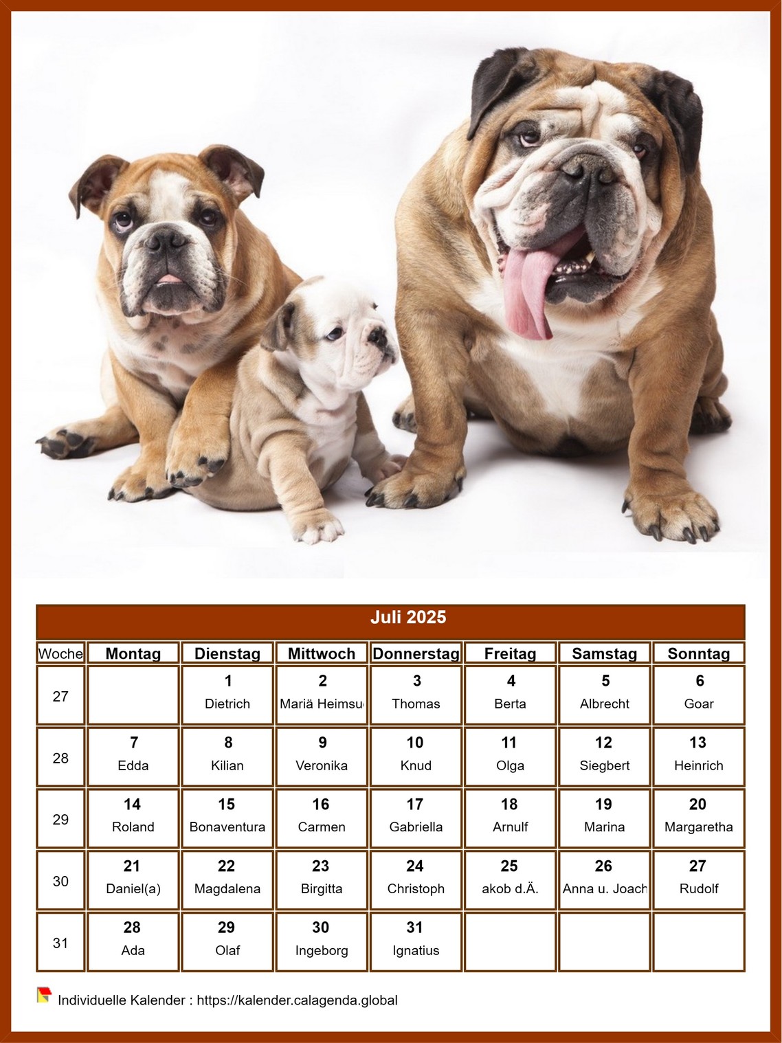 Kalender Juli 2025 Hunde
