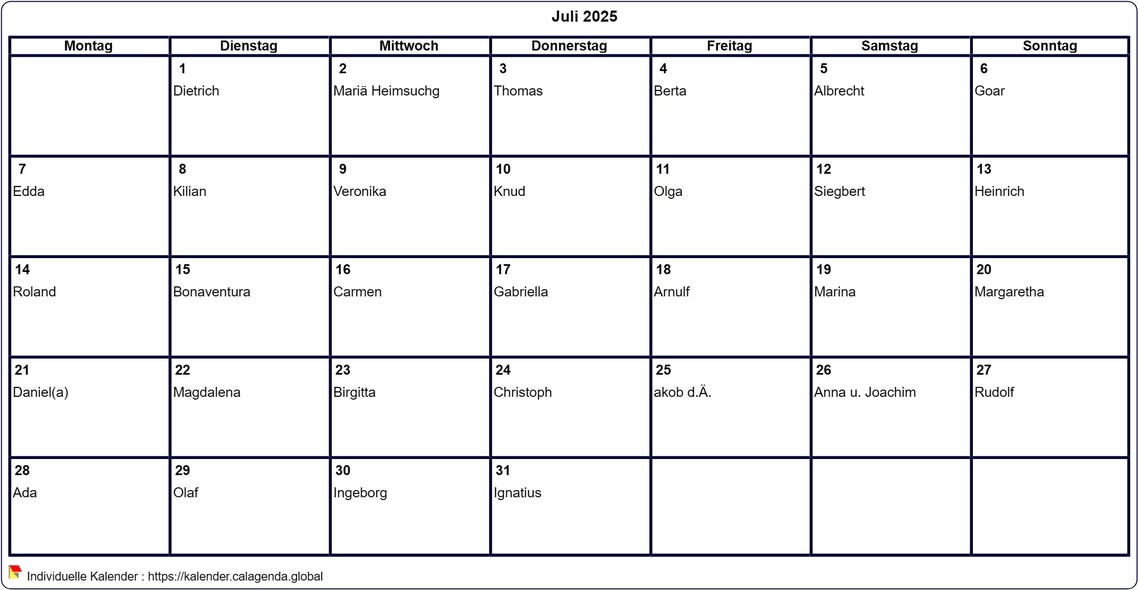 Kalender Juli 2025 leer ausdrucken Kalender Juli 2025 leer ausdrucken