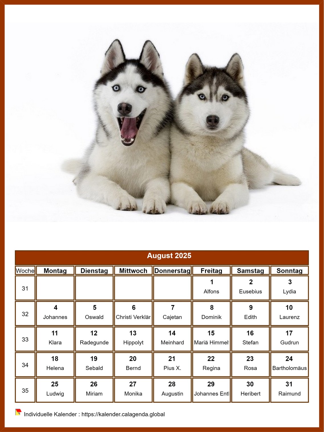 Kalender August 2025 Hunde