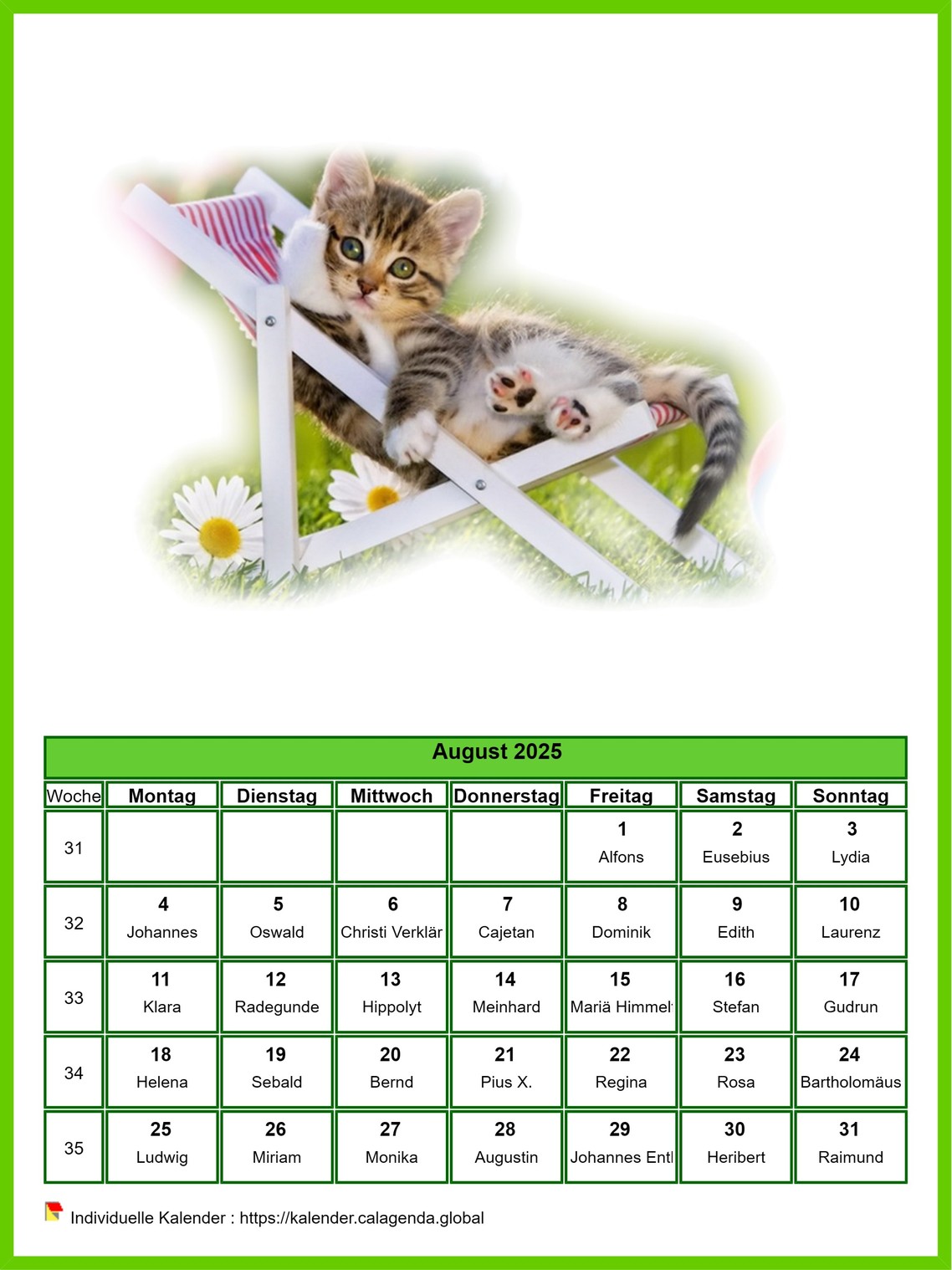Kalender August 2025 Katzen