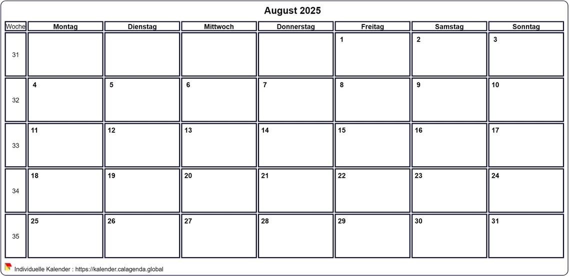 Kalender August 2025