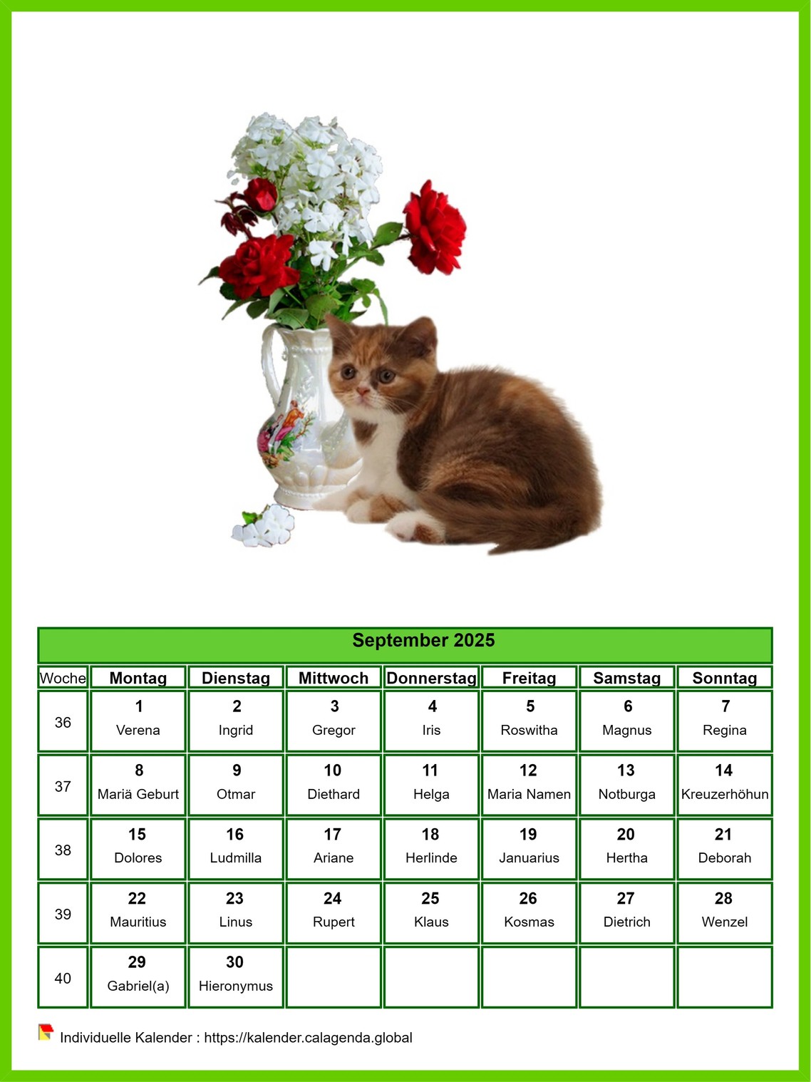 Kalender September 2025 Katzen
