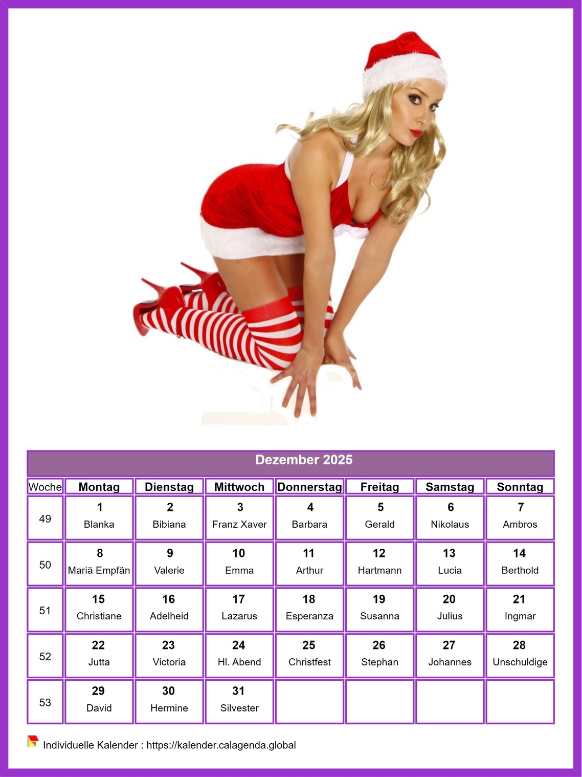 Kalender Dezember 2025 Frauen