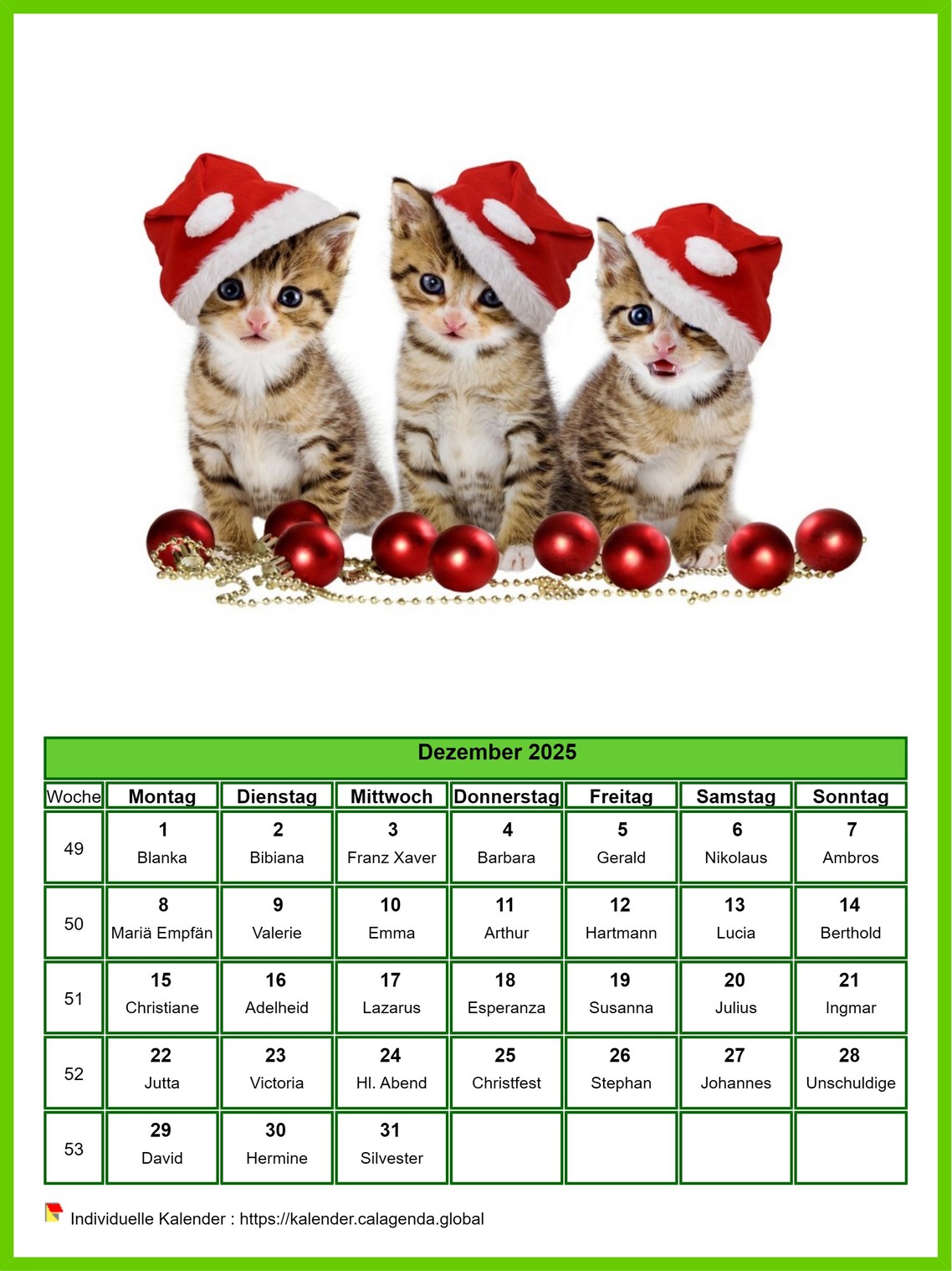 Kalender Dezember 2025 Katzen