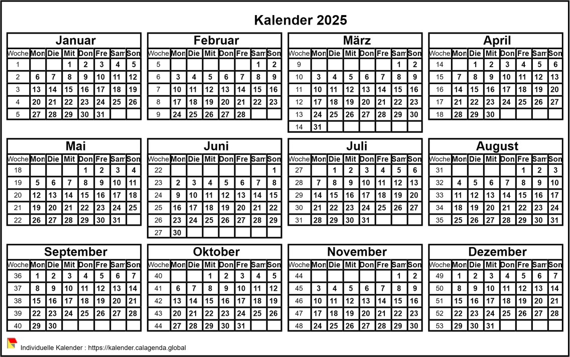 Kalender 2025 Format Querformat