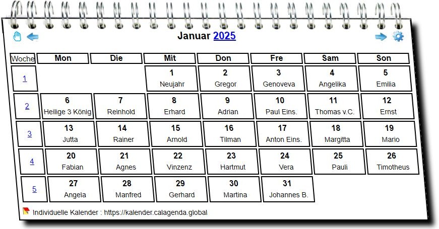 Kalender monatlich 2025 in Spiralen