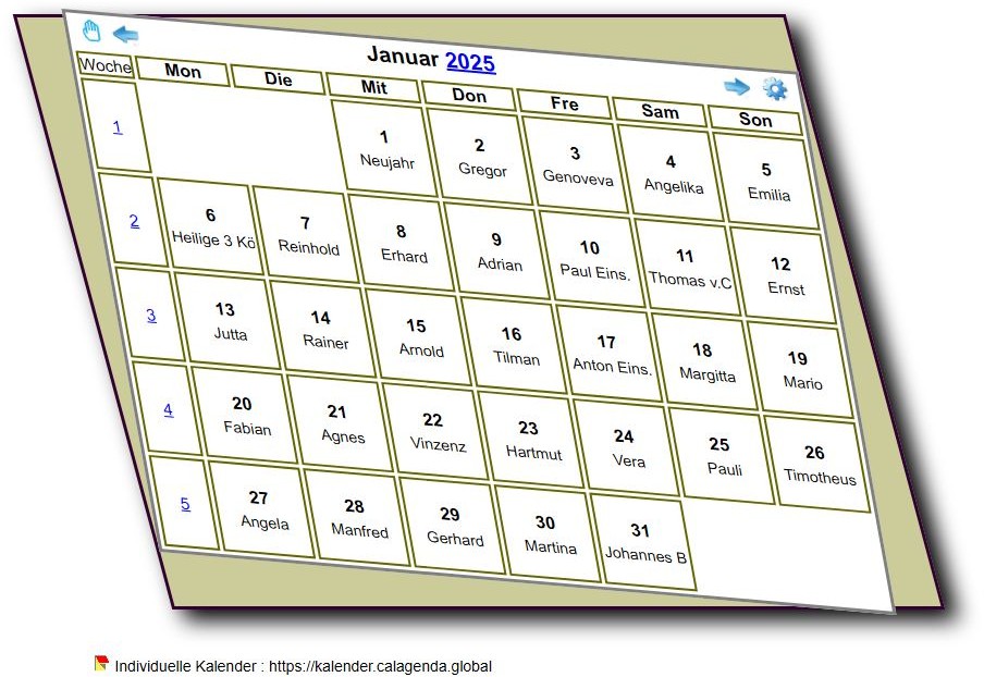 Kalender monatlich 2025 zum Ausdrucken, 3D-Stil