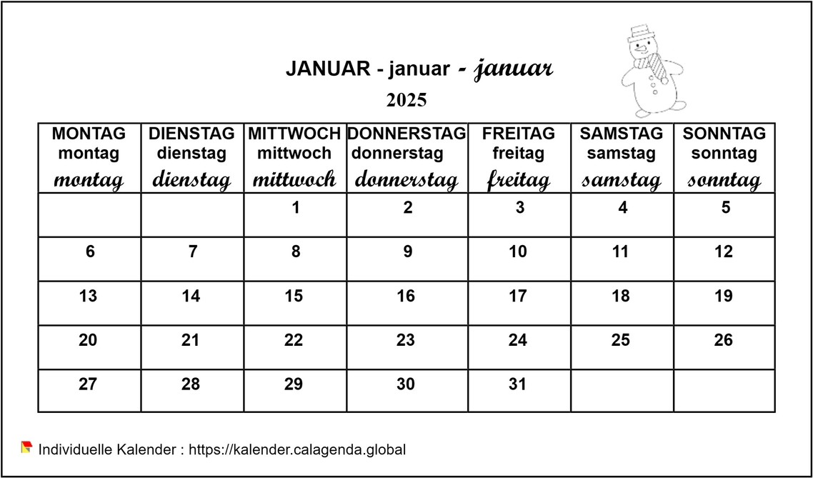 Kalender monatlich 2025 Mutterschafts- und Grundschulkalender