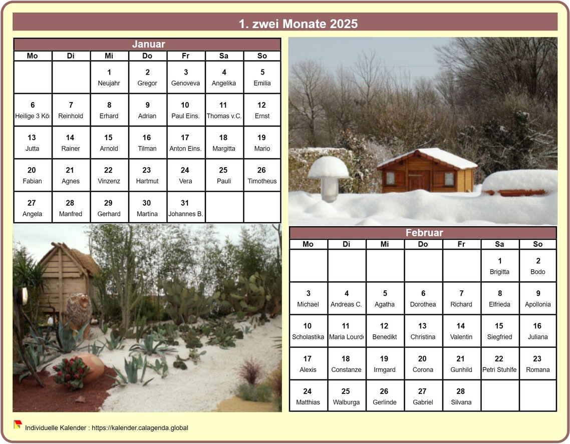 Kalender 2025 zweimonatlich mit jedem Monat einem anderen Foto