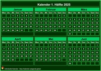 2025 halbjährlicher grüner Minikalender 2025 halbjährlicher grüner Minikalender