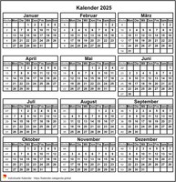 2025 Kalender zum Ausdrucken, Miniformat 3x4