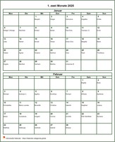 Zweimonatskalender 2025 Format Hochformat mit Namen