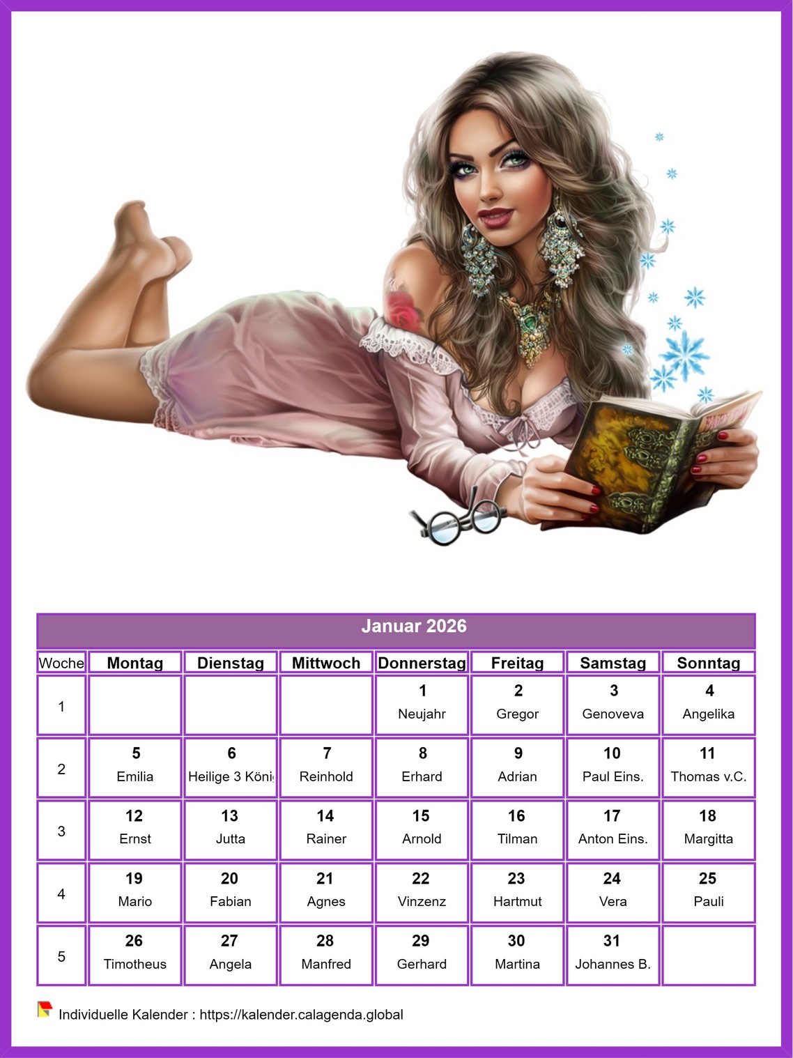 Kalender Januar 2026 Frauen
