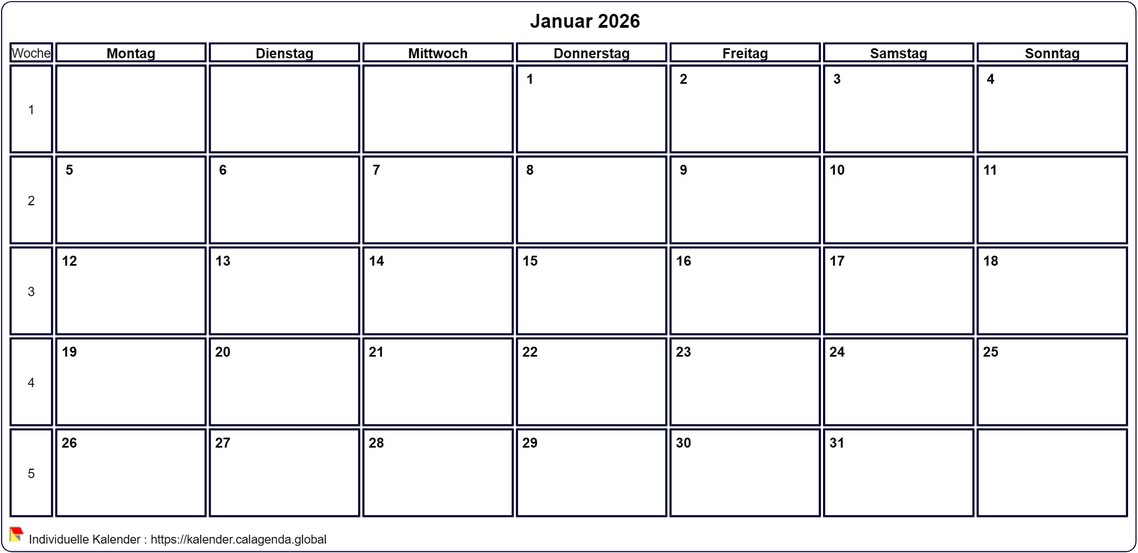 Kalender Januar 2026