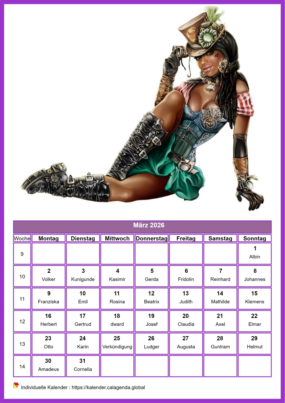 Kalender März 2026 Frauen