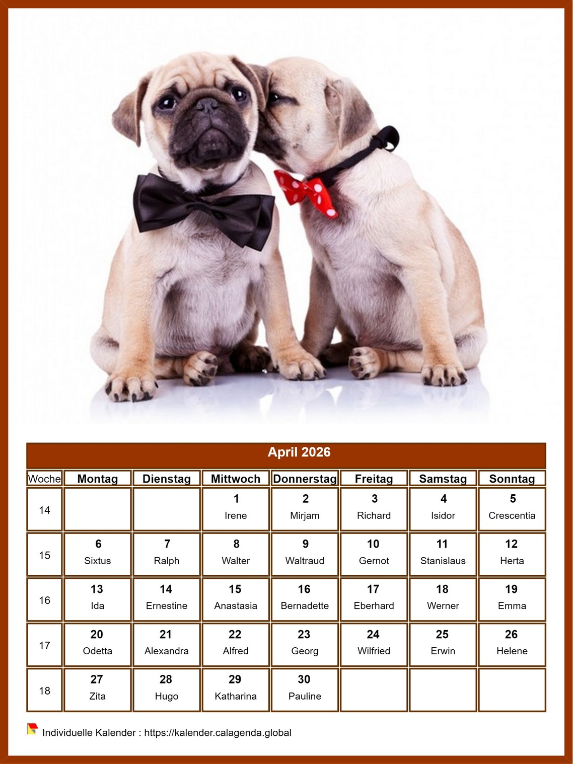 Kalender April 2026 Hunde