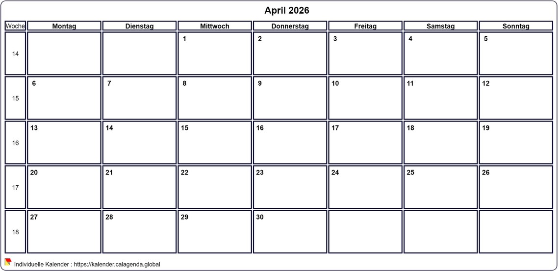 Kalender April 2026