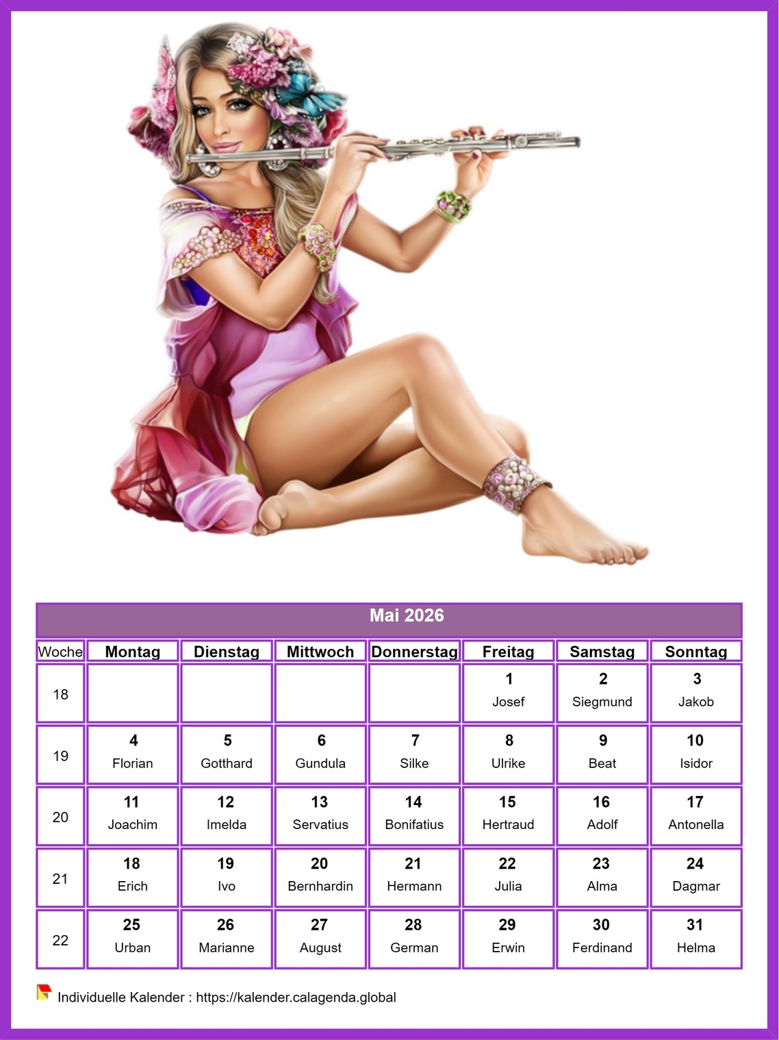 Kalender Mai 2026 Frauen