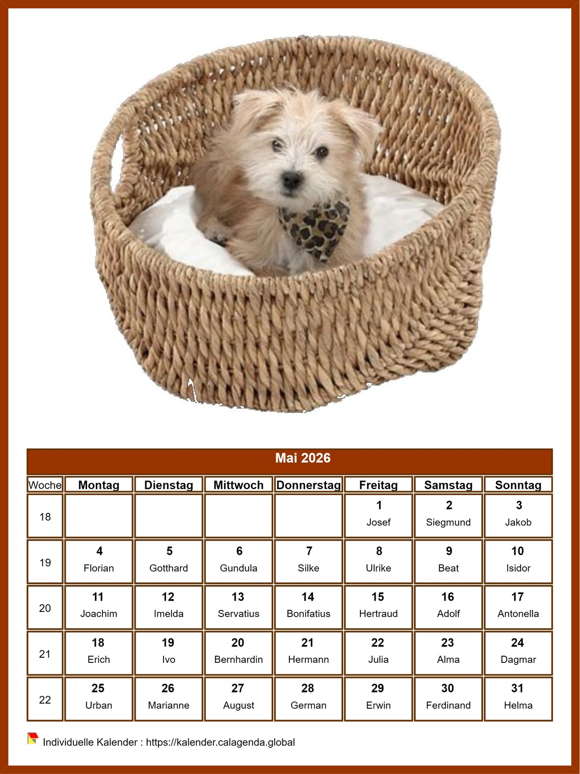 Kalender Mai 2026 Hunde