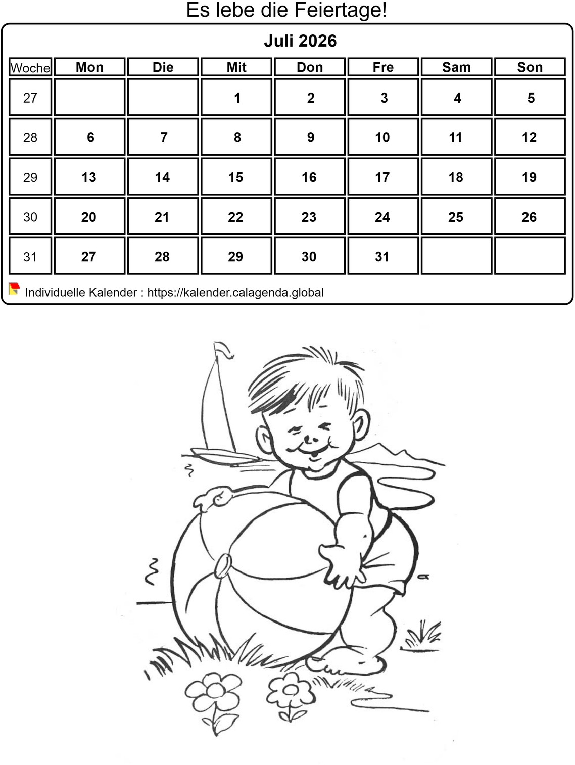 Kalender ausmalen Juli 2026