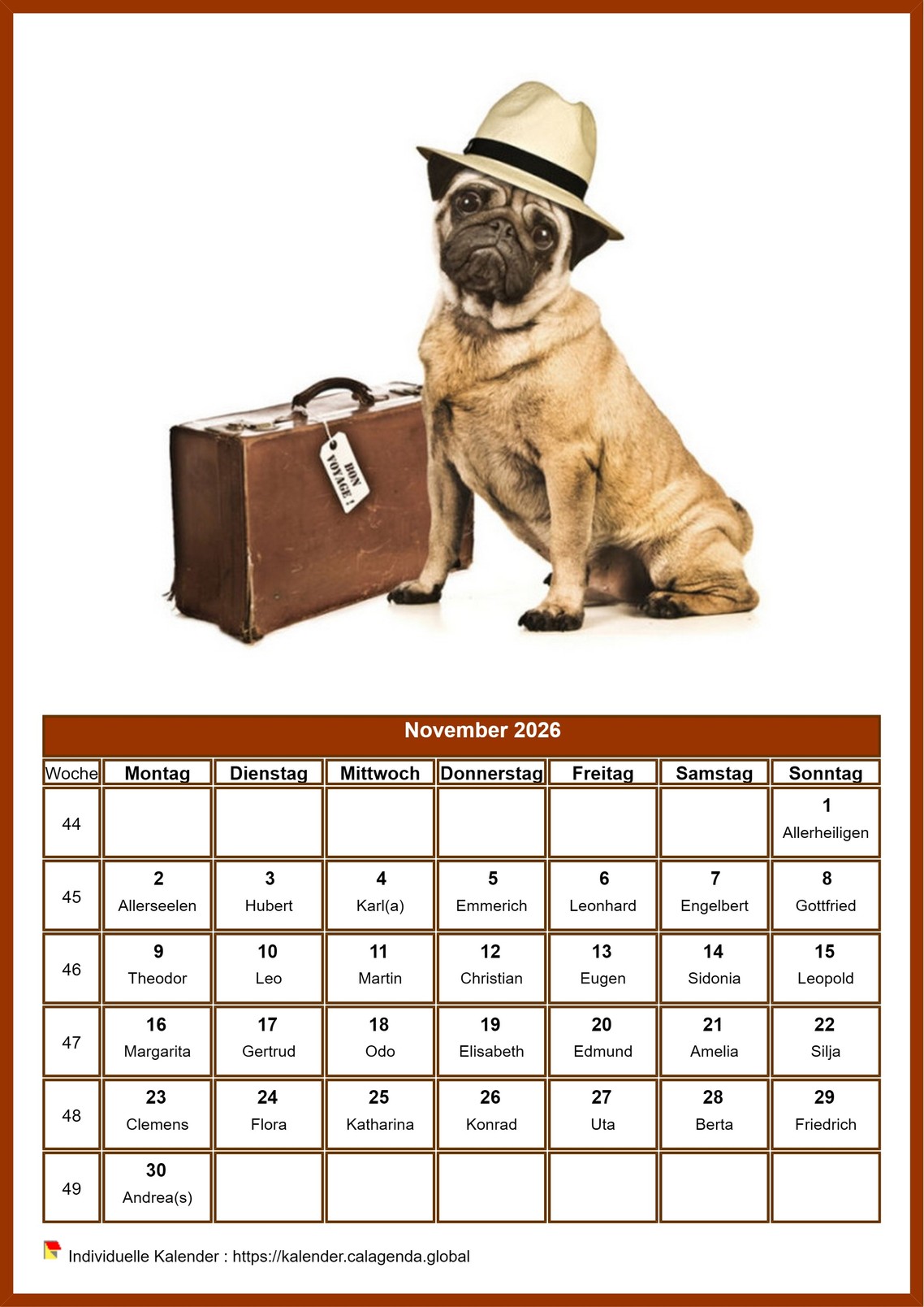 Kalender November 2026 Hunde