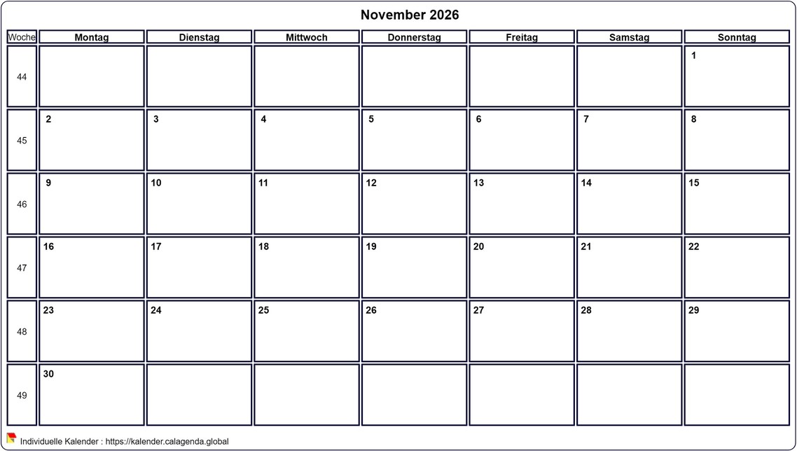 Kalender November 2026