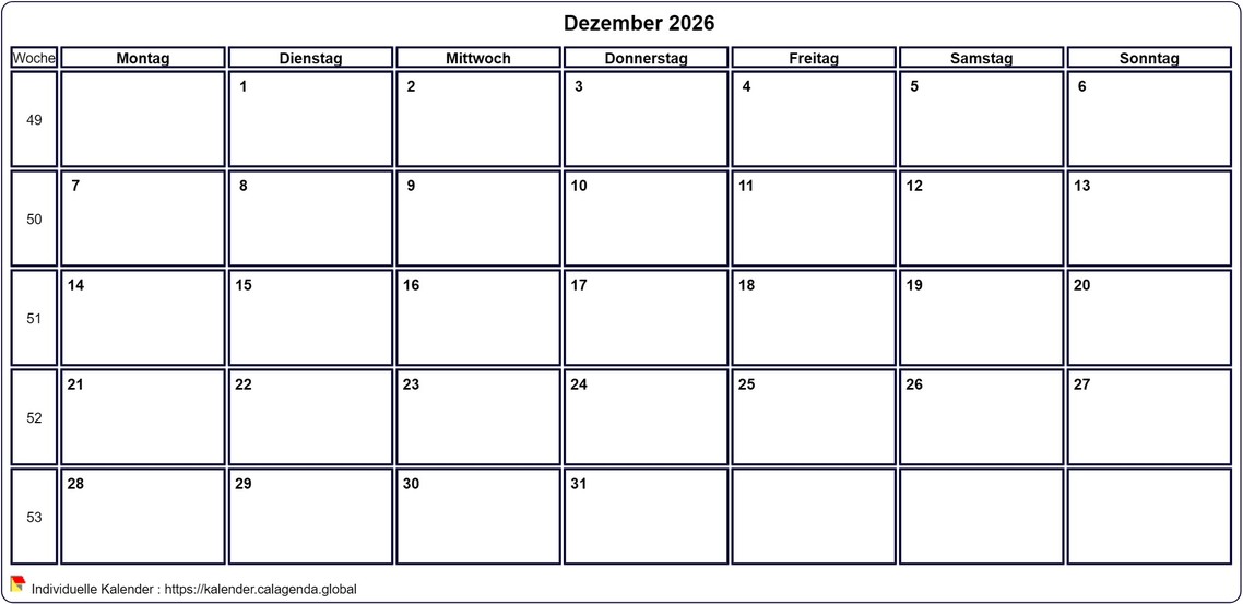 Kalender Dezember 2026