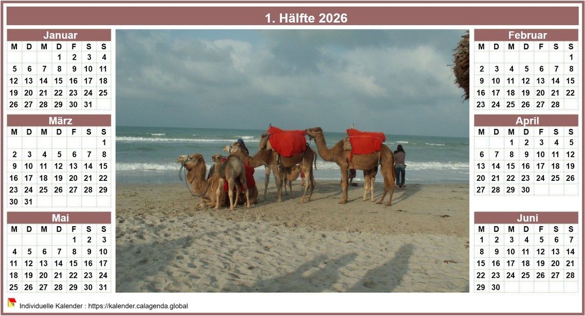 Kalender 2026 Halbjahreskalender mit Stilbeiträgen und Foto in der Mitte