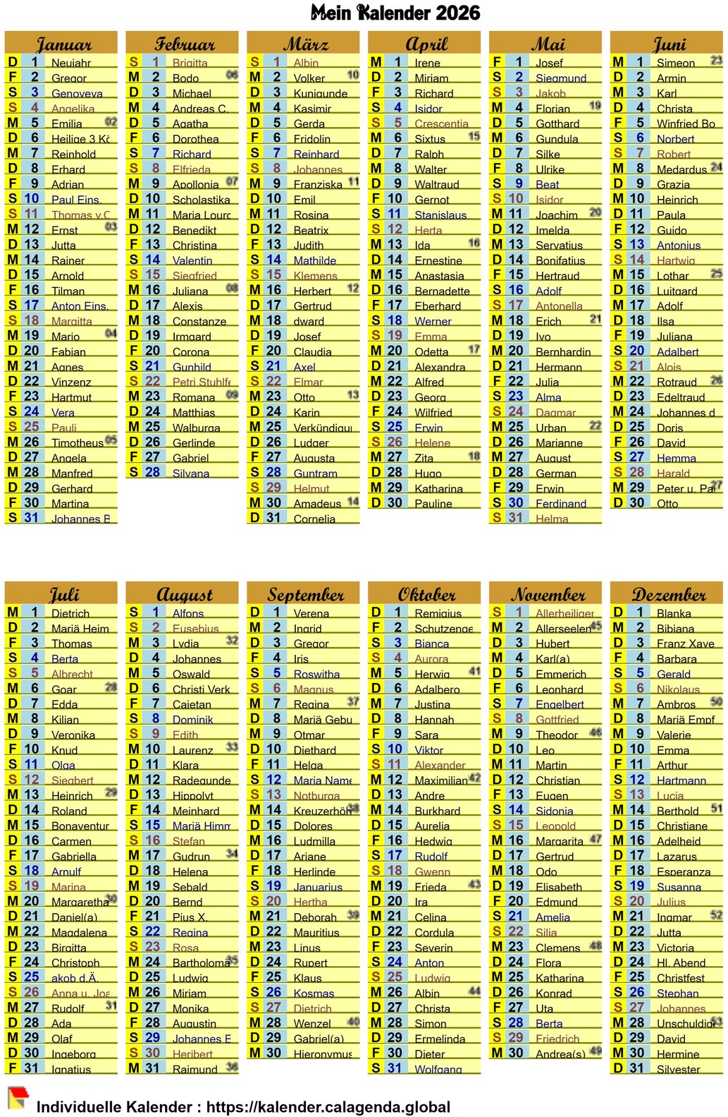 Jahrestaschenkalender im Format 10X15
