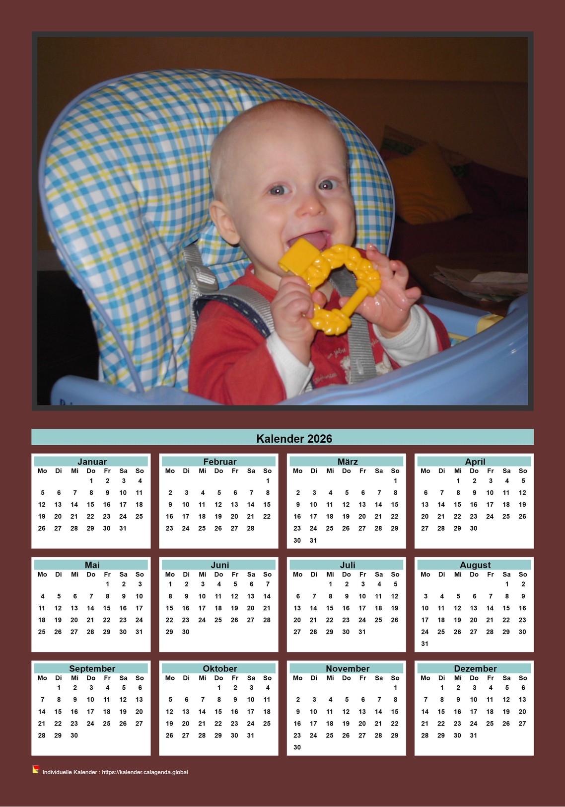 Kalender 2026 jährlich zum Ausdrucken mit Familienfoto
