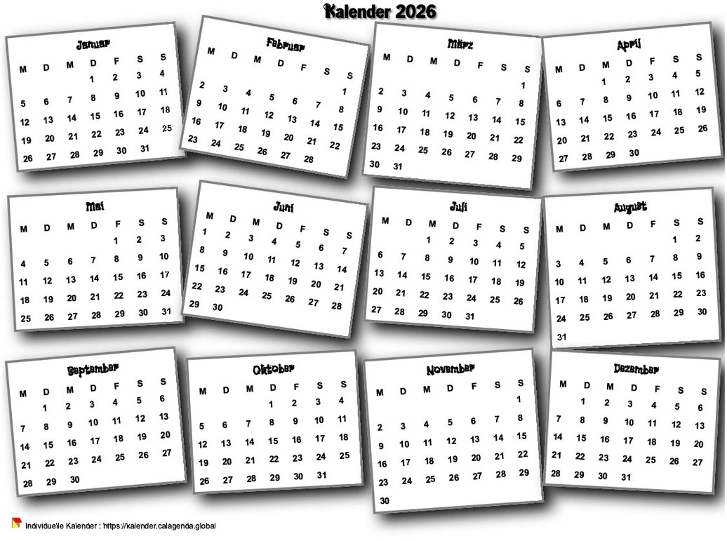 Kalender 2026 jährlich 3D durcheinander
