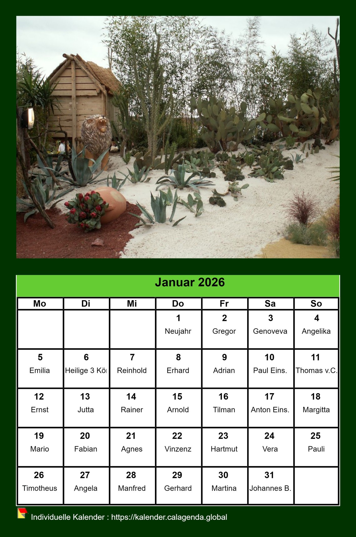 Kalender monatlich 2026 mit jedem Monat einem anderen Foto