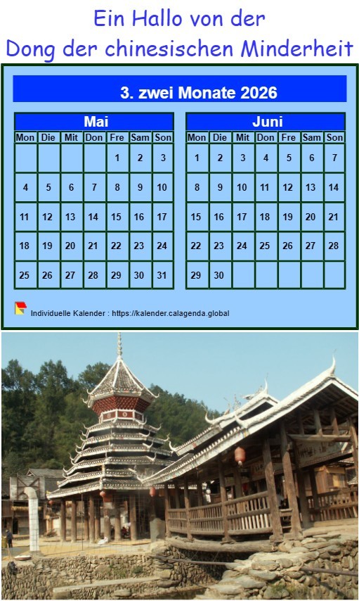 Kalender 2026 dekorativ zum Ausdrucken, zweimonatlich, Format Hochformat, mit Foto darunter