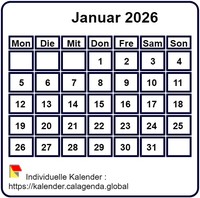 Monatlich Mini-Kalender in Weiß
