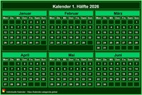 Halbjährlicher grüner Minikalender Halbjährlicher grüner Minikalender