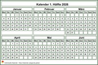 Halbjährlicher weißer Minikalender Halbjährlicher weißer Minikalender