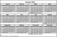 2026 Kalender zum Ausdrucken, Miniformat 4x3
