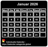 Mai 2026 Mini-Kalender in Schwarz