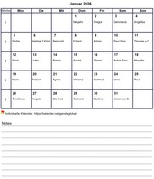 Monatskalender mit Notizen