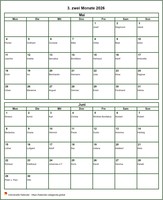 Zweimonatskalender 2026 Format Hochformat mit Namen