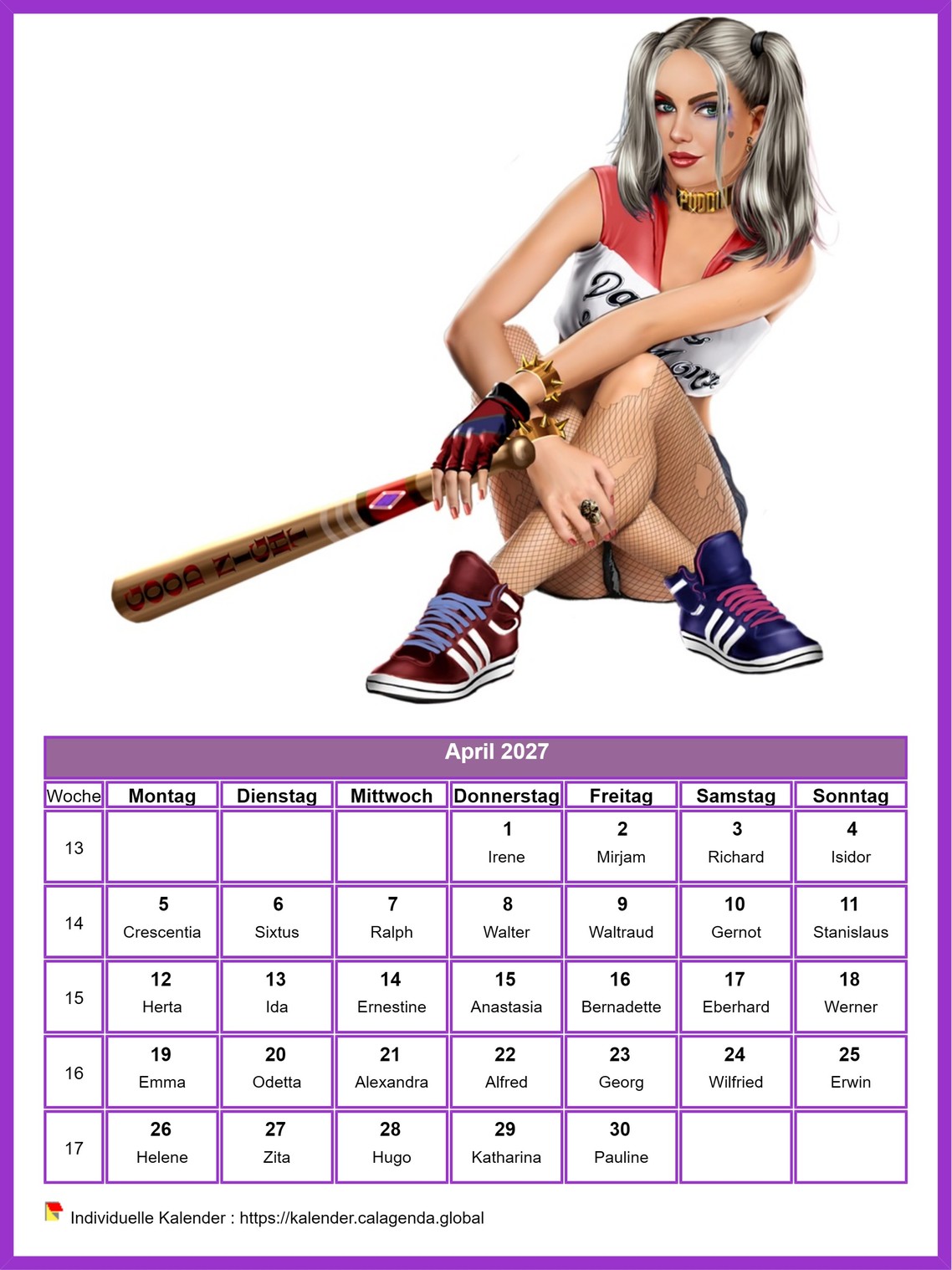 Kalender April 2027 Frauen