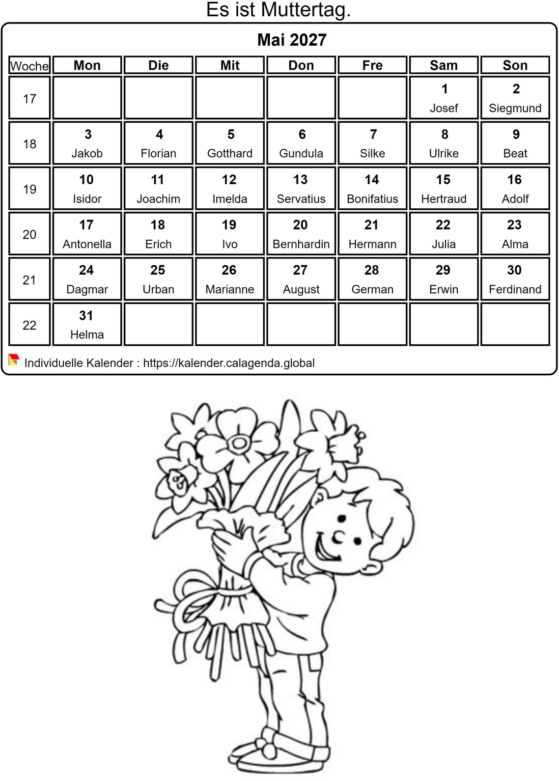 Kalender ausmalen Mai 2027