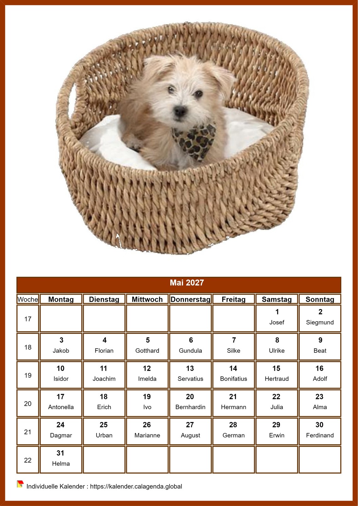 Kalender Mai 2027 Hunde